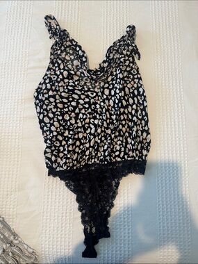 Free People Black & Beige Leopard cotton bodysuit